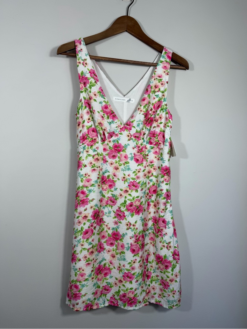 Altar’d State Marlise Floral Mini Dress Pink White V-Neck NWT Size S
